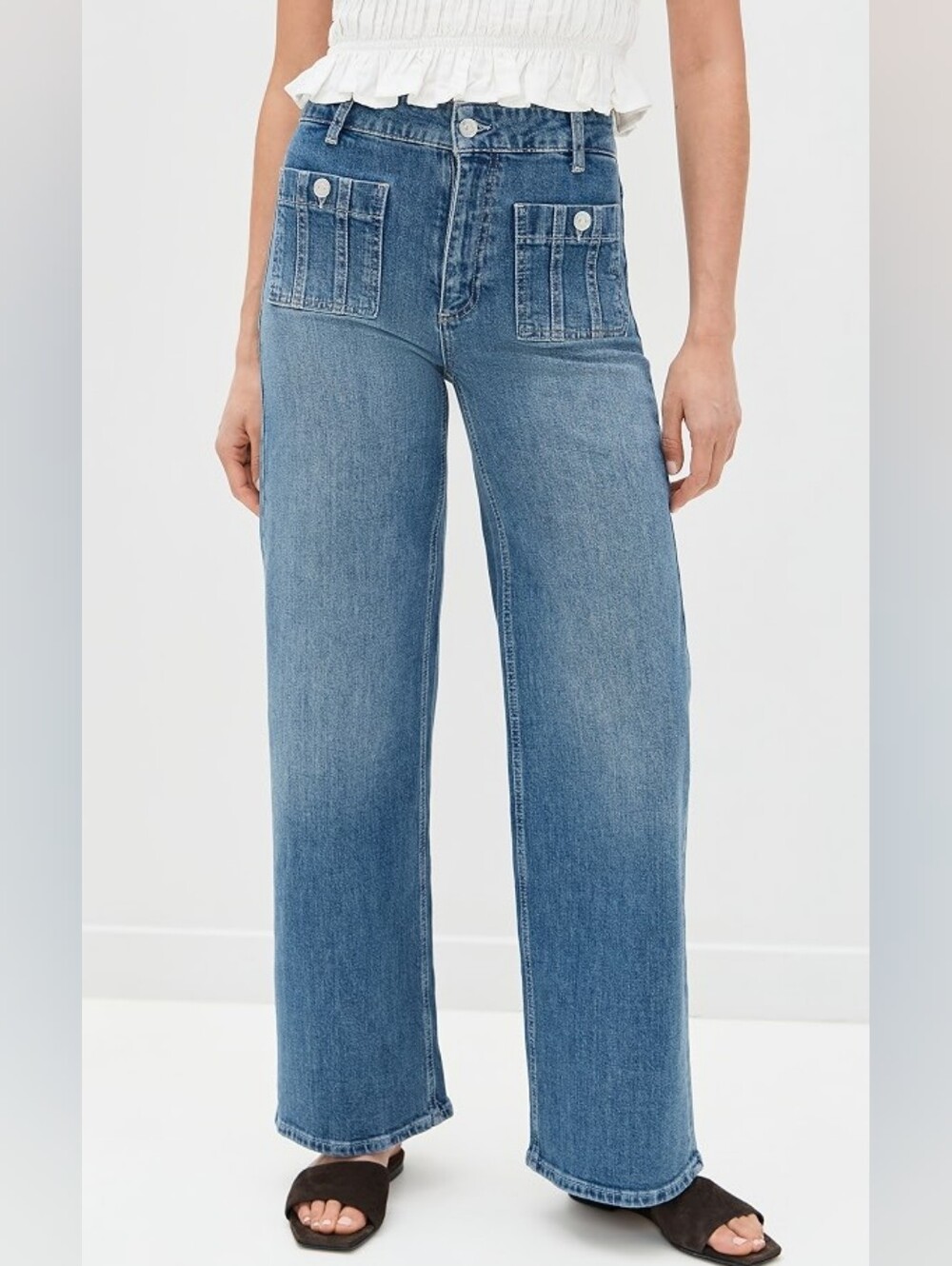 Paige Anessa 31" Seamed Patch Pockets High Rise Wide Leg Jeans size 29